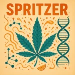 Hochwertige Cannabis-Illustration der Sorte Spritzer – farbenfrohe Bud mit saftigen Akzenten im einheitlichen German Bulk Seeds Stil.