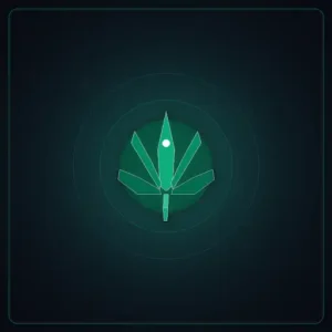 Schlankes geometrisches Sativa-Blatt auf dunklem Rasterhintergrund – Sativa Cannabis Samen